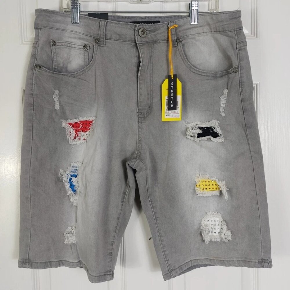 M Society Distressed Jeans Shorts urban Hip Hop 34